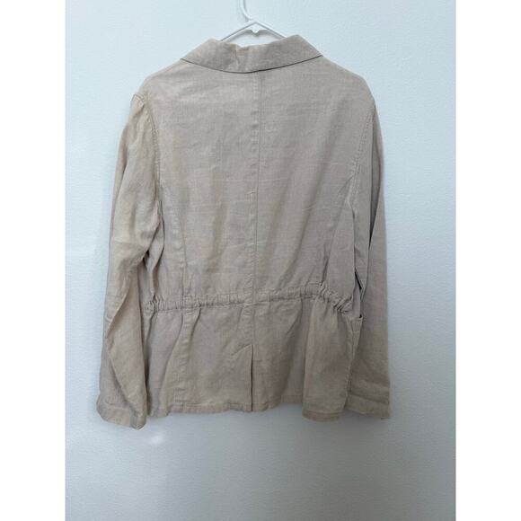The Limited Tan Linen Button Up Blouse with Pockets L Adjustable Waist - Picture 2 of 9